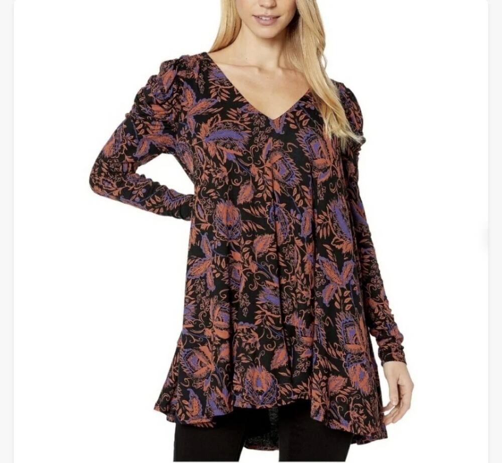 Free People Hello Lover Long Sleeve Tunic Noir Combo Bohemian Large Lagenlook